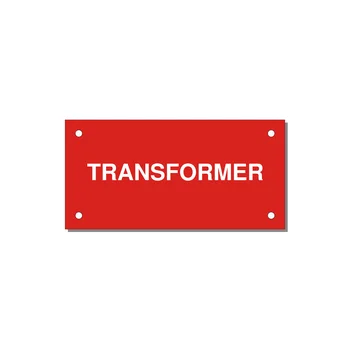 Transformer Label – OEM Power Equipment — 4x2" White on Red, Holes