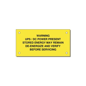 UPS / DC Power Present Label — 4x2" Black on Yellow, Holes