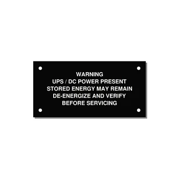 UPS / DC Power Present Label — 4x2" White on Black, Holes