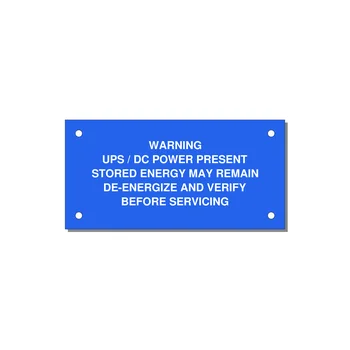 UPS / DC Power Present Label — 4x2" White on Blue, Holes