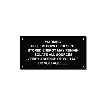 UPS / DC Power Present Label — 6x3" White on Black, Holes