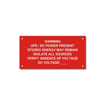 UPS / DC Power Present Label — 6x3" White on Red, Holes