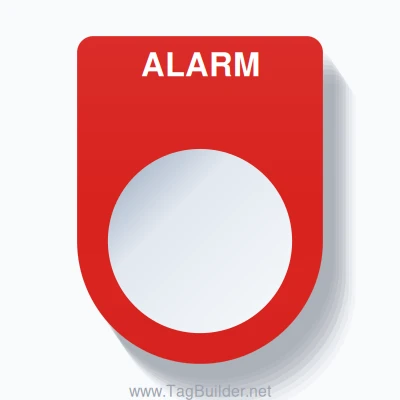 22mm Ring Tag – ALARM, Single-Line Slim, White on Red
