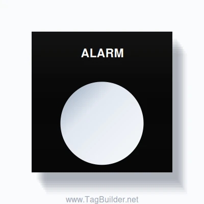 22mm Ring Tag – ALARM, Single-Line Square, White on Black