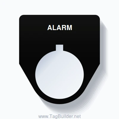 22mm Ring Tag – ALARM, Single-Line Traditional, Allen-Bradley Compatible, White on Black
