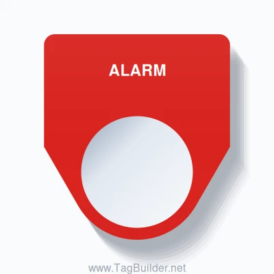 22mm Ring Tag – ALARM, Single-Line Traditional, White on Red