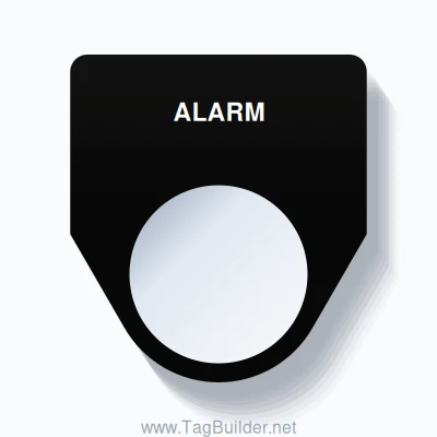 22mm Ring Tag – ALARM, Single-Line Traditional, White on Black