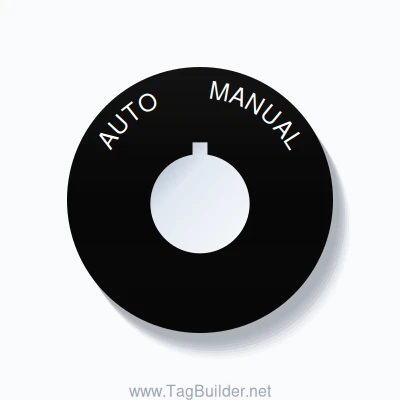 22mm Ring Tag – AUTO       MANUAL, Single-Line 60mm Round, Allen-Bradley Compatible, White on Black