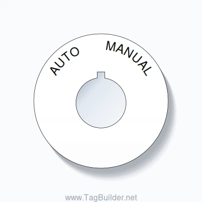 22mm Ring Tag – AUTO       MANUAL, Single-Line 60mm Round, Allen-Bradley Compatible, Black on White