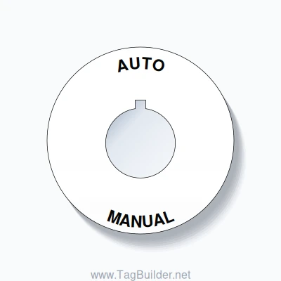 22mm Ring Tag – AUTO MANUAL, Single-Line 60mm Round, Allen-Bradley Compatible, Black on White