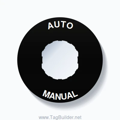 22mm Ring Tag – AUTO MANUAL, Single-Line 60mm Round, Schneider Electric Compatible, White on Black