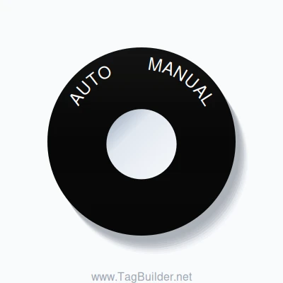 22mm Ring Tag – AUTO       MANUAL, Single-Line 60mm Round, White on Black