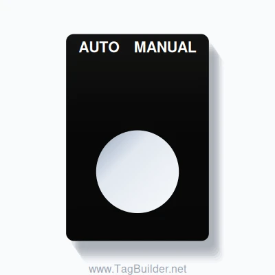 22mm Ring Tag – AUTO MANUAL, Two-Line Rounded, White on Black