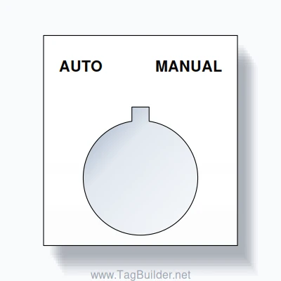 22mm Ring Tag – AUTO MANUAL, Two-Line Square, Allen-Bradley Compatible, Black on White
