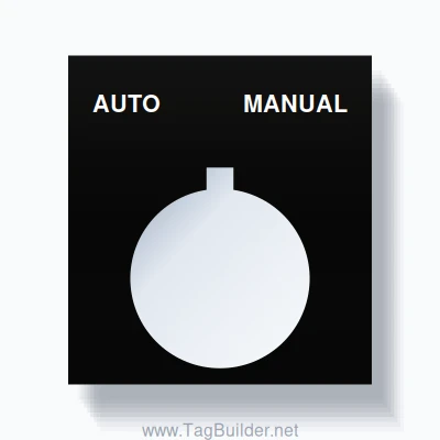 22mm Ring Tag – AUTO MANUAL, Two-Line Square, Allen-Bradley Compatible, White on Black