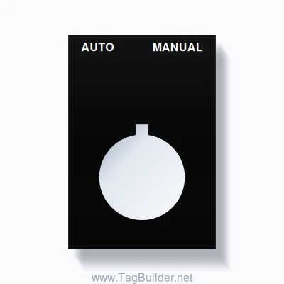 22mm Ring Tag – AUTO MANUAL, Two-Line Squared, Allen-Bradley Compatible, White on Black