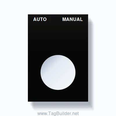 22mm Ring Tag – AUTO MANUAL, Two-Line Squared, White on Black