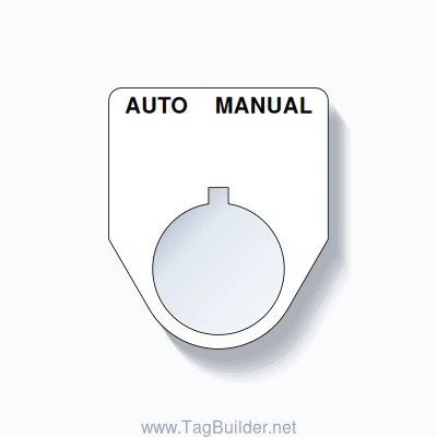 22mm Ring Tag – AUTO MANUAL, Two-Line Traditional, Allen-Bradley Compatible, Black on White