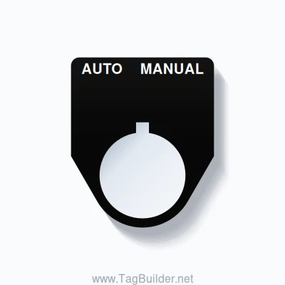 22mm Ring Tag – AUTO MANUAL, Two-Line Traditional, Allen-Bradley Compatible, White on Black