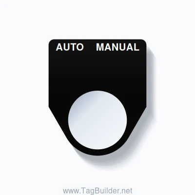 22mm Ring Tag – AUTO MANUAL, Two-Line Traditional, White on Black