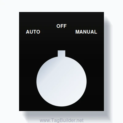 22mm Ring Tag – AUTO OFF MANUAL, Three-Line Square, Allen-Bradley Compatible, White on Black