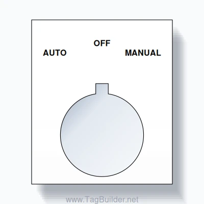 22mm Ring Tag – AUTO OFF MANUAL, Three-Line Square, Allen-Bradley Compatible, Black on White