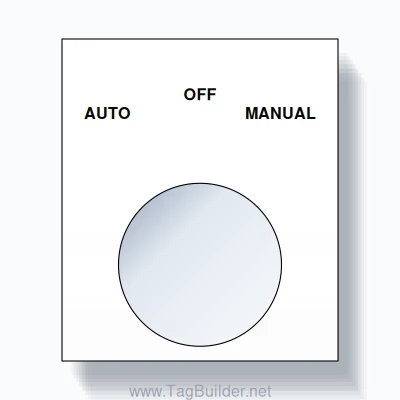 22mm Ring Tag – AUTO OFF MANUAL, Three-Line Square, Black on White