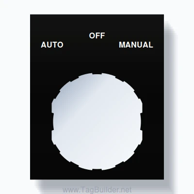22mm Ring Tag – AUTO OFF MANUAL, Three-Line Square, Schneider Electric Compatible, White on Black