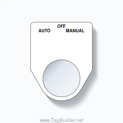 22mm Ring Tag – AUTO OFF MANUAL, Three-Line Traditional, Black on White