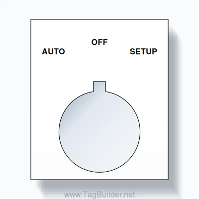 22mm Ring Tag – AUTO OFF SETUP, Three-Line Square, Allen-Bradley Compatible, Black on White