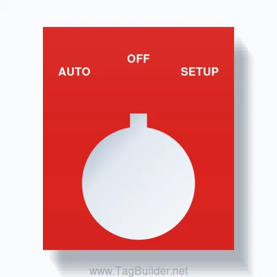 22mm Ring Tag – AUTO OFF SETUP, Three-Line Square, Allen-Bradley Compatible, White on Red
