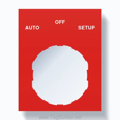 22mm Ring Tag – AUTO OFF SETUP, Three-Line Square, Schneider Electric Compatible, White on Red
