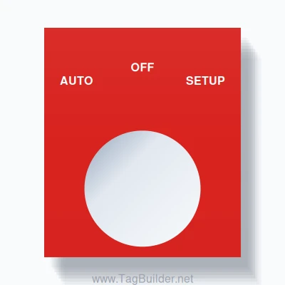 22mm Ring Tag – AUTO OFF SETUP, Three-Line Square, White on Red