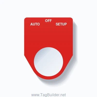 22mm Ring Tag – AUTO OFF SETUP, Three-Line Traditional, White on Red