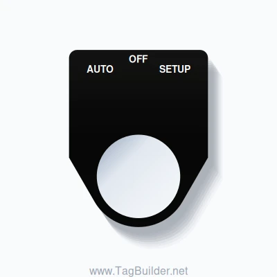 22mm Ring Tag – AUTO OFF SETUP, Three-Line Traditional, White on Black