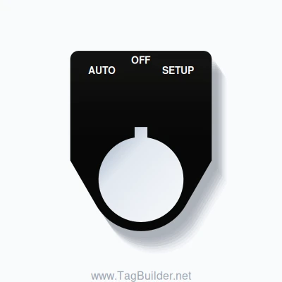 22mm Ring Tag – AUTO OFF SETUP, Three-Line Traditional, Allen-Bradley Compatible, White on Black