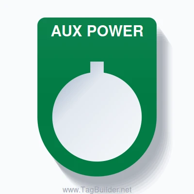 22mm Ring Tag – AUX POWER, Single-Line Slim, Allen-Bradley Compatible, White on Green