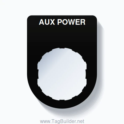 22mm Ring Tag – AUX POWER, Single-Line Slim, Schneider Electric Compatible, White on Black