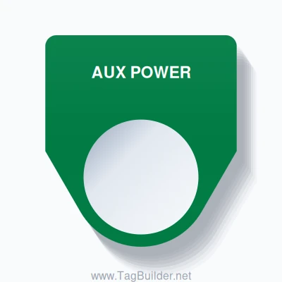 22mm Ring Tag – AUX POWER, Single-Line Traditional, White on Green