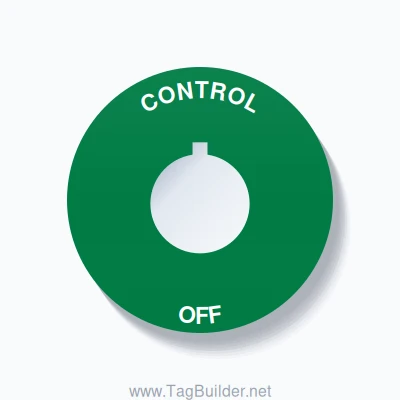 22mm Ring Tag – CONTROL OFF, Single-Line 60mm Round, Allen-Bradley Compatible, White on Green