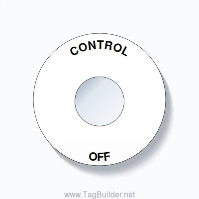 22mm Ring Tag – CONTROL OFF, Single-Line 60mm Round, Black on White