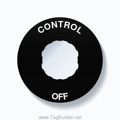 22mm Ring Tag – CONTROL OFF, Single-Line 60mm Round, Schneider Electric Compatible, White on Black