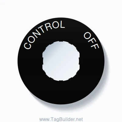 22mm Ring Tag – CONTROL       OFF, Single-Line 60mm Round, Schneider Electric Compatible, White on Black