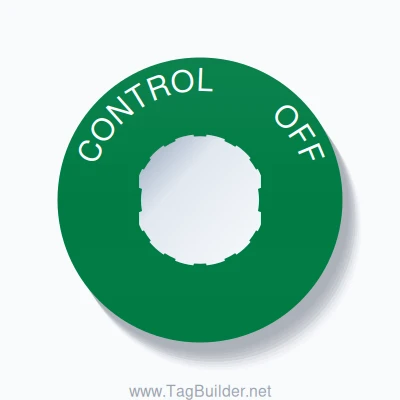 22mm Ring Tag – CONTROL       OFF, Single-Line 60mm Round, Schneider Electric Compatible, White on Green
