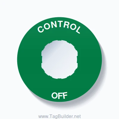 22mm Ring Tag – CONTROL OFF, Single-Line 60mm Round, Schneider Electric Compatible, White on Green
