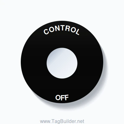 22mm Ring Tag – CONTROL OFF, Single-Line 60mm Round, White on Black