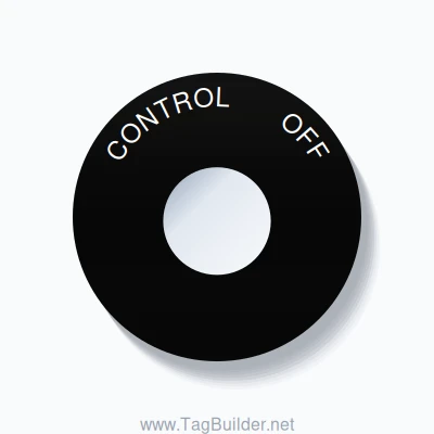 22mm Ring Tag – CONTROL       OFF, Single-Line 60mm Round, White on Black