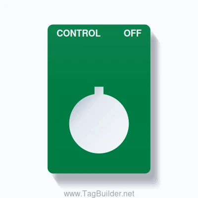 22mm Ring Tag – CONTROL OFF, Two-Line Rounded, Allen-Bradley Compatible, White on Green