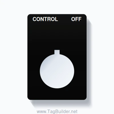 22mm Ring Tag – CONTROL OFF, Two-Line Rounded, Allen-Bradley Compatible, White on Black