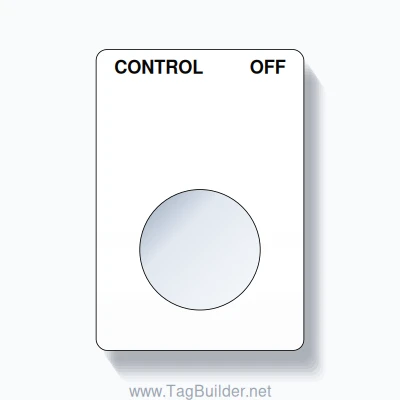 22mm Ring Tag – CONTROL OFF, Two-Line Rounded, Black on White